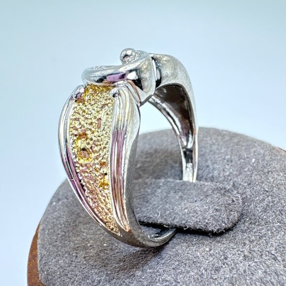 VTG Solid Sterling Silver 925 Two Tone Textured Tapered Band Ring Size 9.25 - Picture 3 of 9